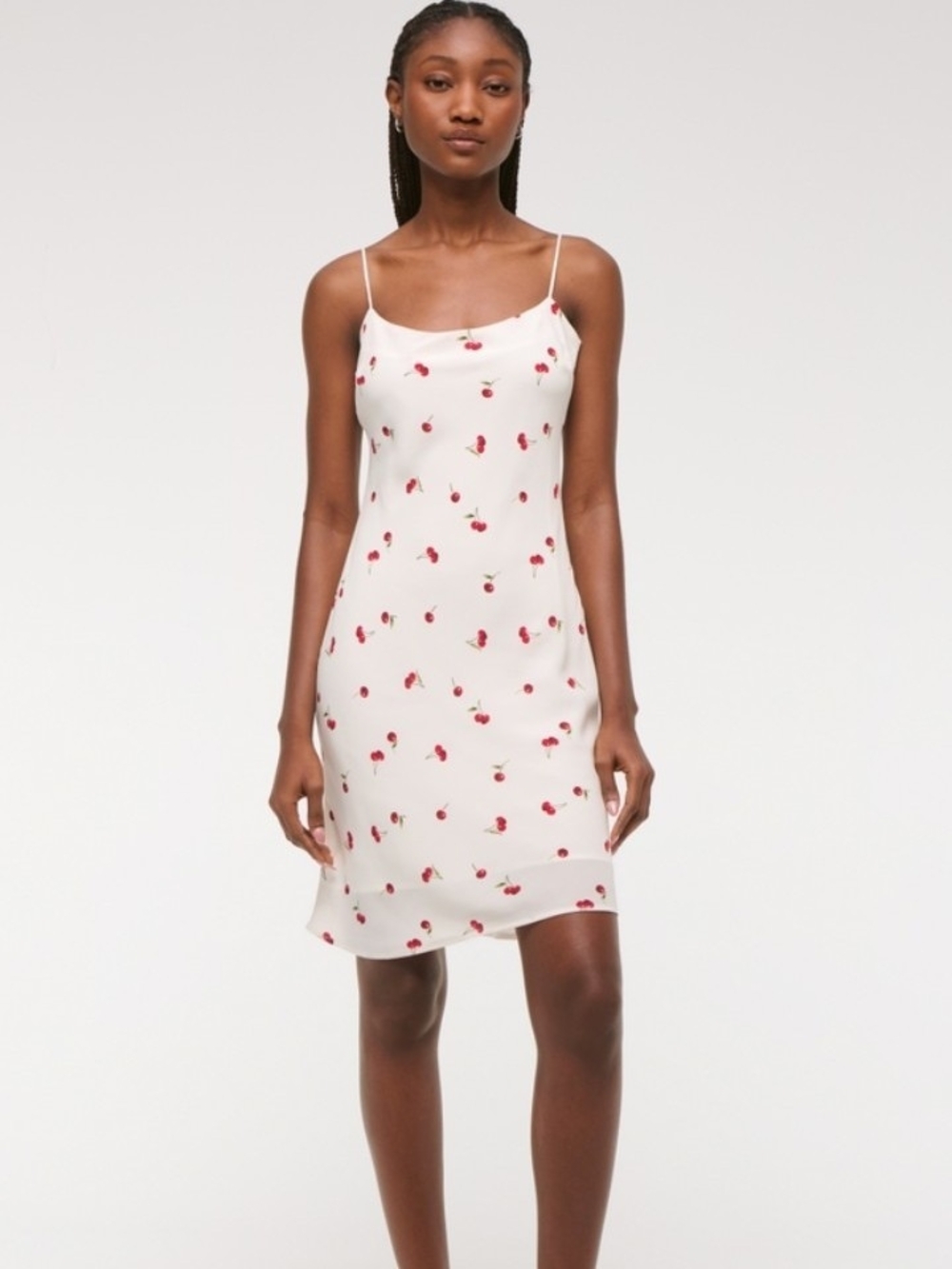 NWT Abercrombie & Fitch Cherry-Print Slip Knee-Length Dress In White - M